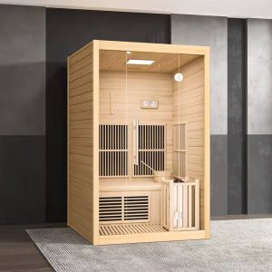 MP3-Player-kompatible Holz Indoor traditionelle Dampfsaunen mit Tor(en), Boden und Bank für 2 Personen, 47,2"L x 47,2"B x 78,7"H