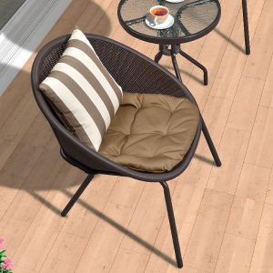 Moderner einfacher Stil Stahl Patio Seitenstuhl mit kastanienbraunen abnehmbaren Kissen, Kaffee, 28"L x 24"B x 31"H, 2 Stühle