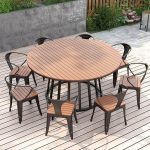 Modisches Outdoor-Essset mit Eisenrahmen, Tisch, Holzoptik-Tischplatte, wetterfest, 51.2"L x 51.2"B x 29.5"H, Tisch