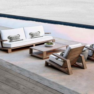 Moderner Sofa mit natürlichem Rahmen, Naturholz, abnehmbarem Kissenbezug, wasserabweisend, inklusive Kissen, für 3 Personen, 3-Sitzer Sofa