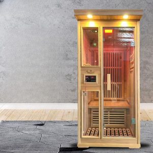 Beige Holz Indoor veränderbare Temperatur Ferninfrarot-Saunen mit Tür(en), Bedienfeld und Boden