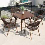 Minimalistischer Outdoor-Armstuhl aus Aluminium mit Anti-UV Braun Rücken, 2 Stühle, 2-teiliges Set, Nussbraun