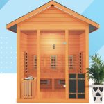 Sepia 2 Personen Freiluft Far-Infrarot-Saunen mit Tür(en), Boden, Bank, Bedienfeld, Naturfinish, 47"L x 47"B x 96"H