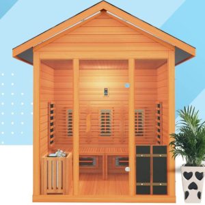 Sepia 2 Personen Freiluft Far-Infrarot-Saunen mit Tür(en), Boden, Bank, Bedienfeld, Naturfinish, 47"L x 47"B x 96"H