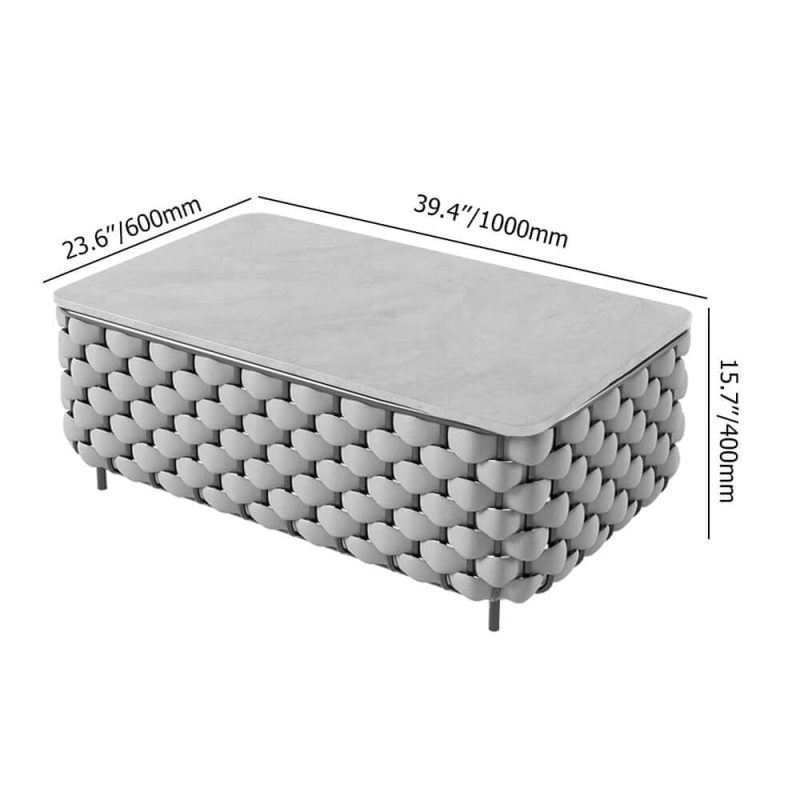Dimension of Martic Moderner Aluminium & Seil & Sinterstein-Tischplatte Outdoor-Patio-Couchtisch in Grau