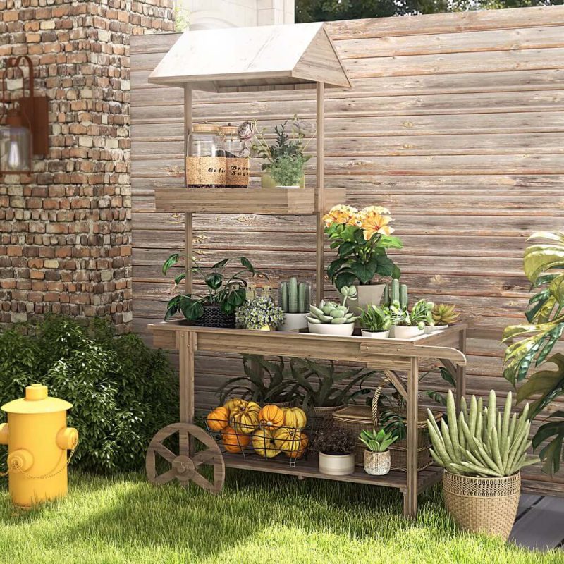 Natürlicher Gartenwagen aus Massivholz Pflanzstand Pflanzbank