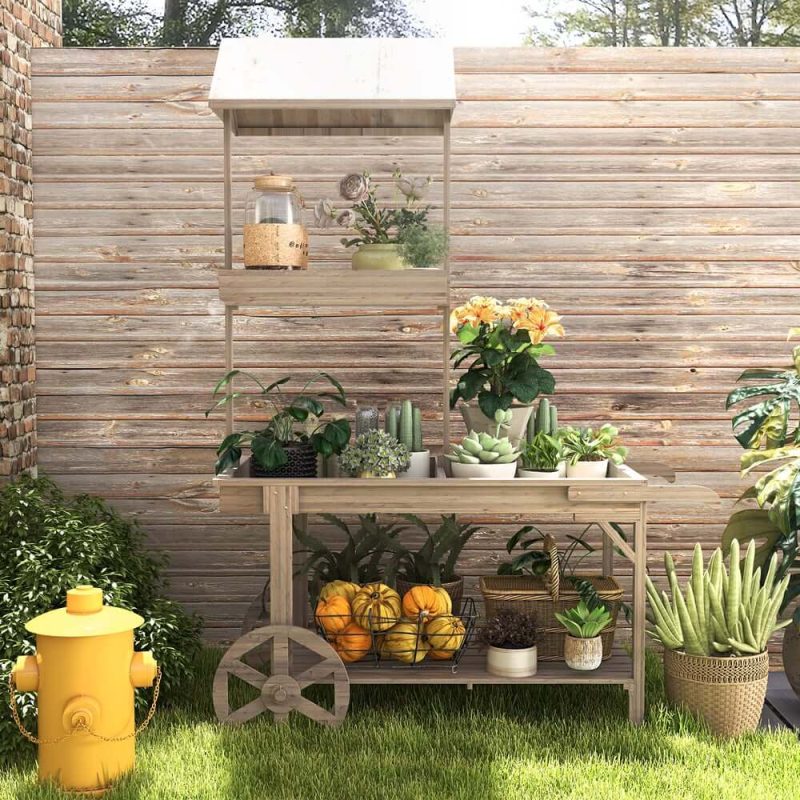 Natürlicher Gartenwagen aus Massivholz Pflanzstand Pflanzbank