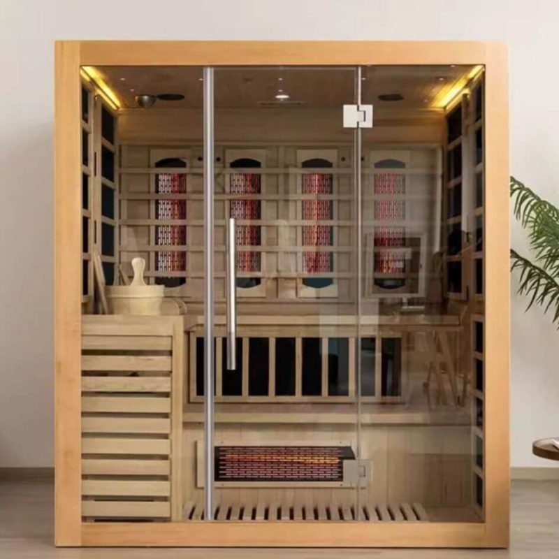 MP3-Player-kompatible Holz Indoor traditionelle Dampfsaunen mit Tür(en), Boden und Bank für 6 Personen, 71"L x 59"B x 79"H