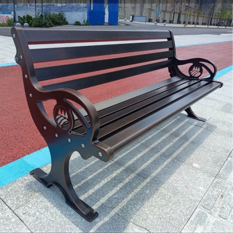 Casual Aluminium Parkbank in Tinte mit gebogener Armlehne und Rücken, Schwarz, 70.9"L x 23.5"B x 30.7"H
