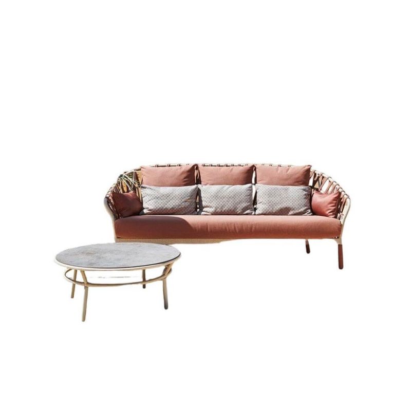 Pfingstrosen-Stoff 2-teilige Patio-Sofagruppe mit grauem Tisch, 2-teiliges Set (1 3-Personen-Sofa & 1 Couchtisch)