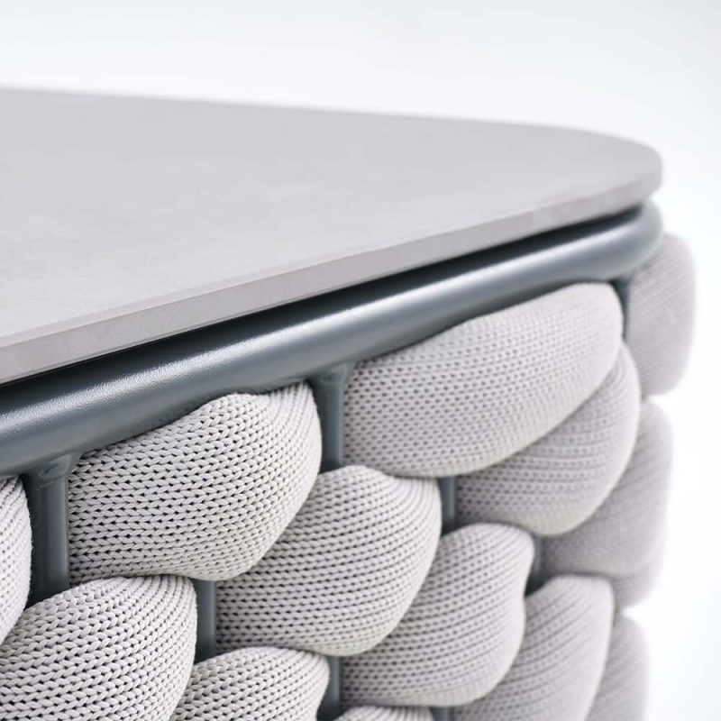 Martic Moderner Aluminium & Seil & Sinterstein-Tischplatte Outdoor-Patio-Couchtisch in Grau