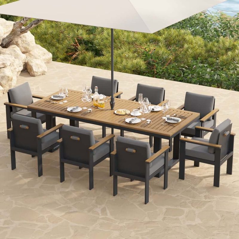 6 - Personen Rechteckiger Holz- & Aluminium-Outdoor-Patio-Esstisch
