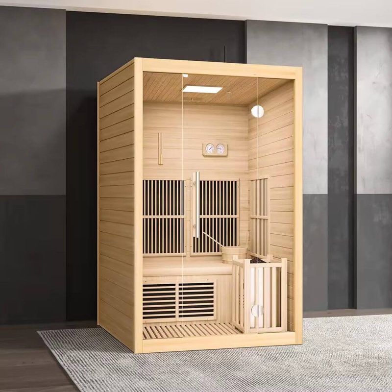 MP3-Player-kompatible Holz Indoor traditionelle Dampfsaunen mit Tor(en), Boden und Bank für 2 Personen, 47,2"L x 47,2"B x 78,7"H