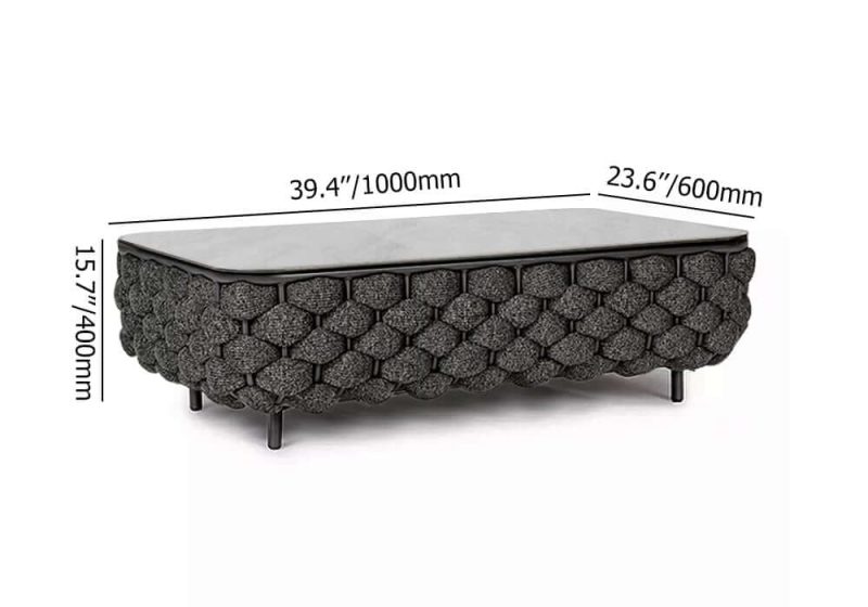 Dimension of Martic Moderner Aluminium & Seil & Sinterstein-Tischplatte Outdoor-Patio-Couchtisch in Schwarz