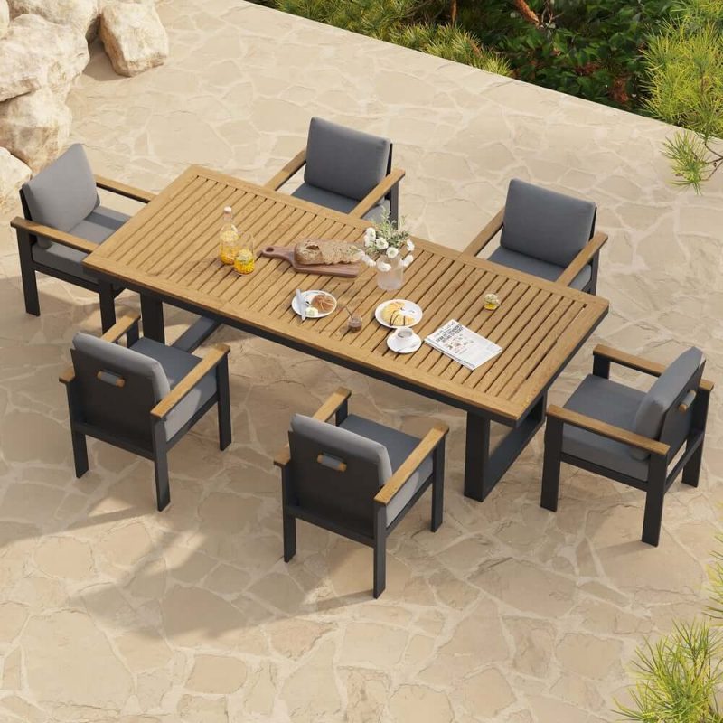 6 - Personen Rechteckiger Holz- & Aluminium-Outdoor-Patio-Esstisch