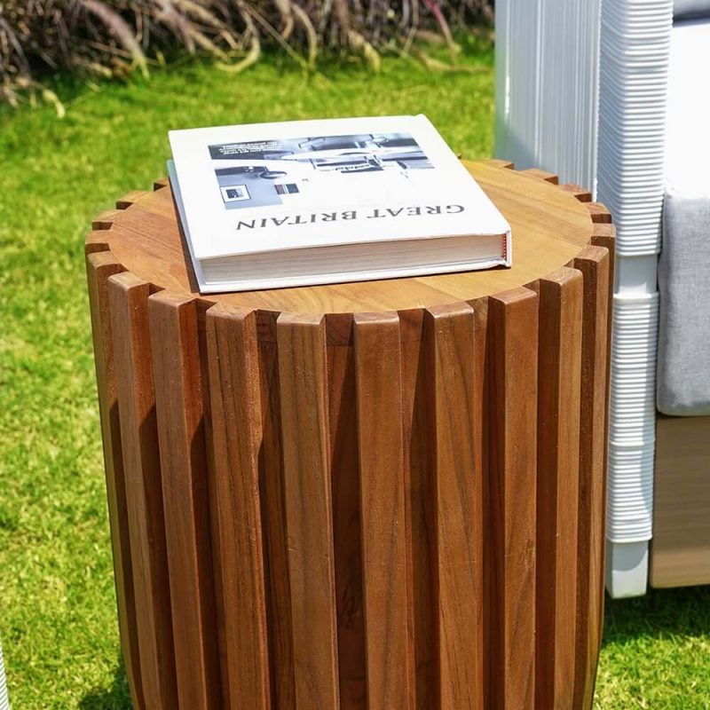 2-teiliges rustikales Rund- & Rechteck-Teakholz-Außen-Couchtisch-Set in Natur