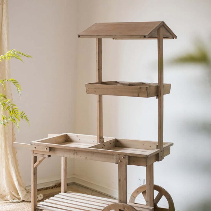Natürlicher Gartenwagen aus Massivholz Pflanzstand Pflanzbank
