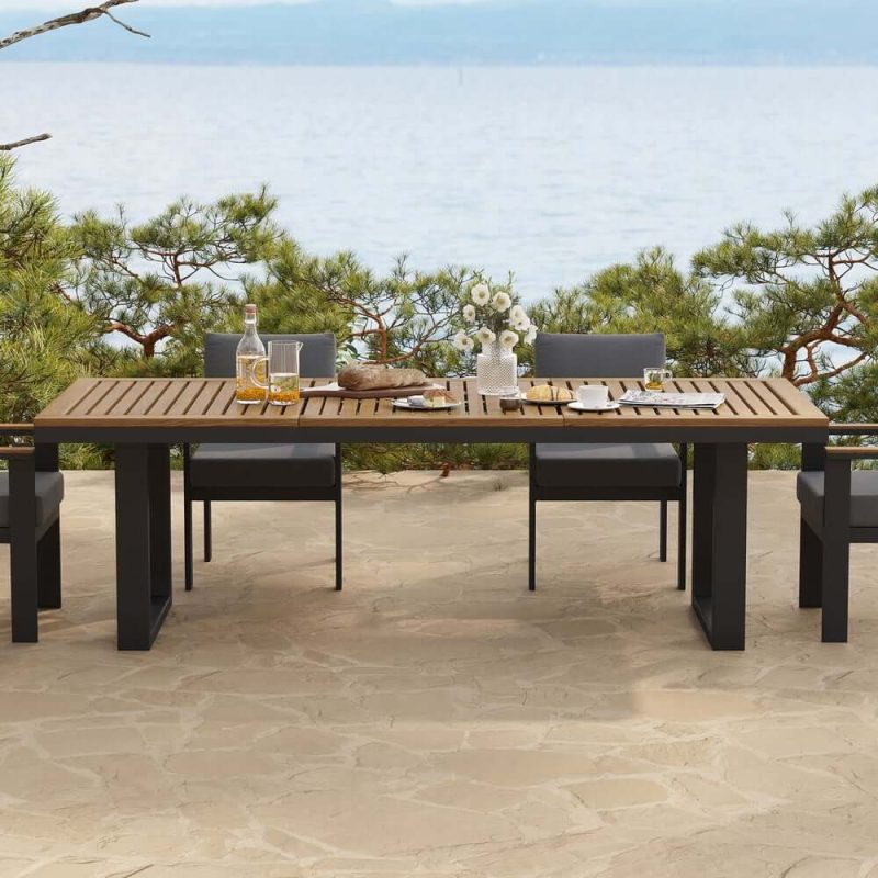 6 - Personen Rechteckiger Holz- & Aluminium-Outdoor-Patio-Esstisch
