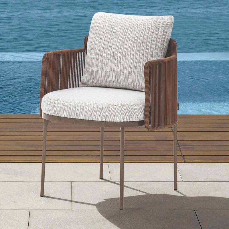 2-teiliges modernes Aluminium & Rattan Outdoor-Patio-Esstischstuhl-Set in Beige & Braun