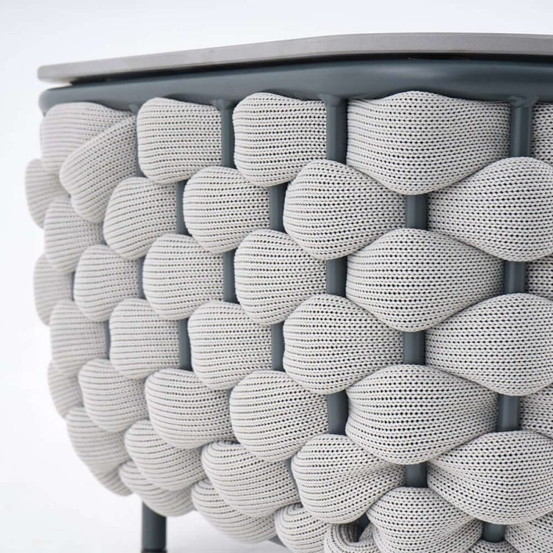 Martic Moderner Aluminium & Seil & Sinterstein-Tischplatte Outdoor-Patio-Couchtisch in Grau
