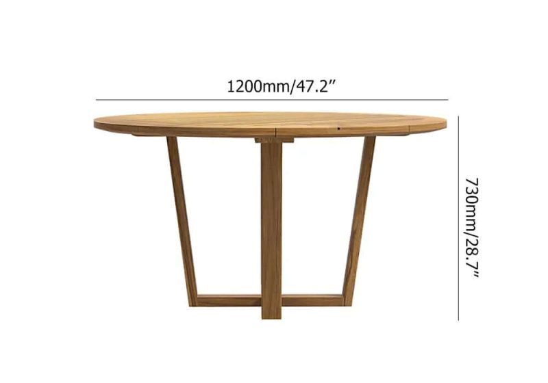 Dimension of Moderner runder Teakholz-Gartentisch für 6 Personen in Natur