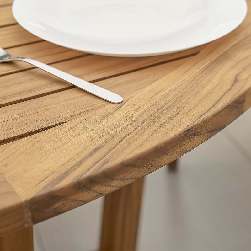 Moderner runder Teakholz-Gartentisch für 6 Personen in Natur