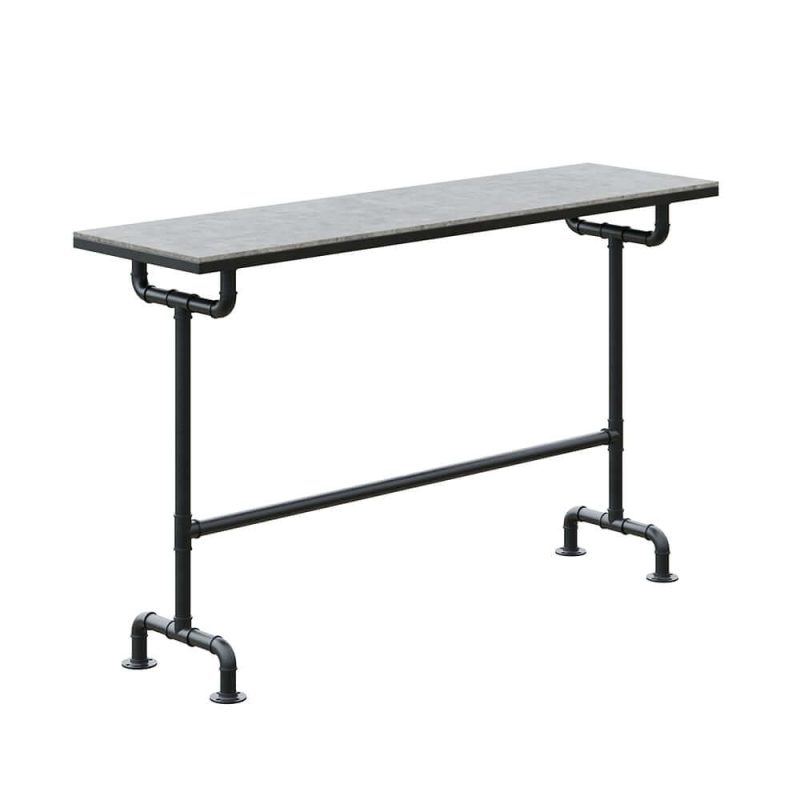 7-teiliges industrielles Metall Outdoor-Terrassen-Bar-Esszimmer-Set mit rechteckigem Tisch und Stühlen