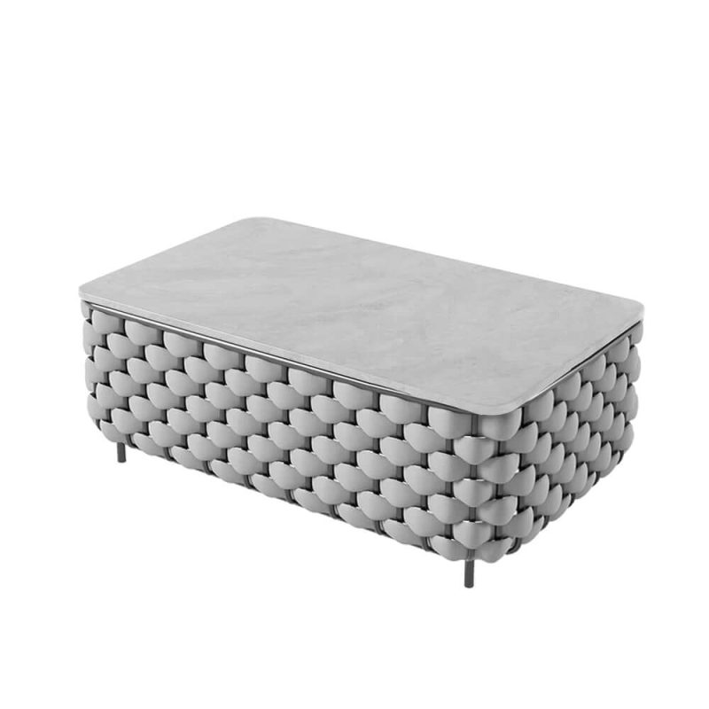 Martic Moderner Aluminium & Seil & Sinterstein-Tischplatte Outdoor-Patio-Couchtisch in Grau