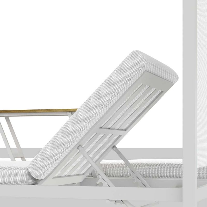 2-Personen weißes Aluminium Outdoor-Patio-Daybed mit Baldachin & Walnuss-Hebetisch-Coffee-Tisch