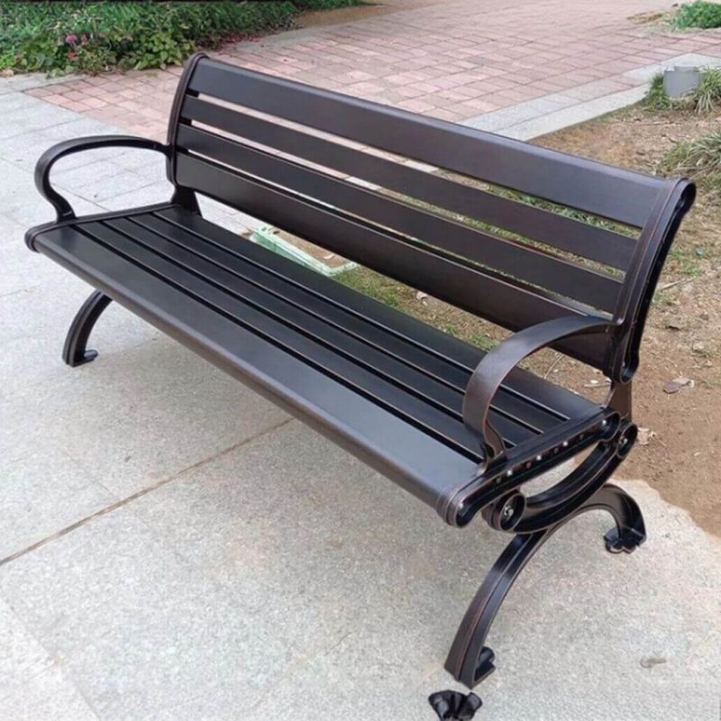 Casual Aluminium Parkbank in Tinte mit gebogener Armlehne und Rücken, Schwarz, 70.9"L x 23.5"B x 30.7"H