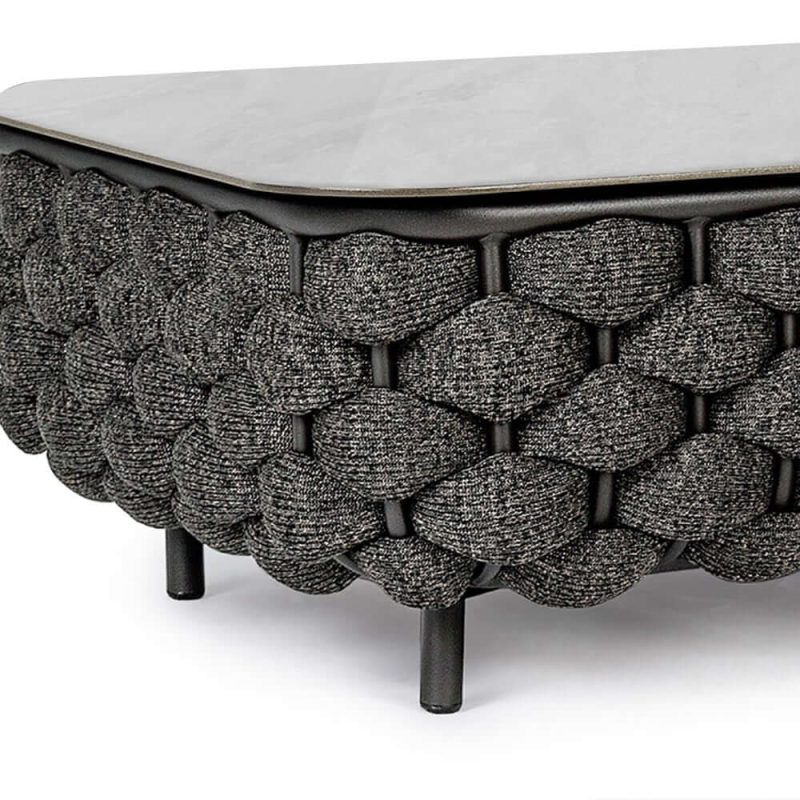 Martic Moderner Aluminium & Seil & Sinterstein-Tischplatte Outdoor-Patio-Couchtisch in Schwarz