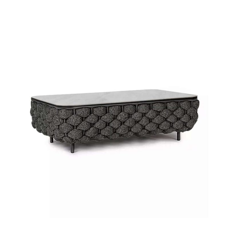 Martic Moderner Aluminium & Seil & Sinterstein-Tischplatte Outdoor-Patio-Couchtisch in Schwarz