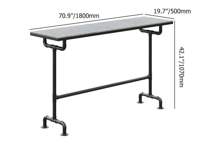 Dimension of 7-teiliges industrielles Metall Outdoor-Terrassen-Bar-Esszimmer-Set mit rechteckigem Tisch und Stühlen