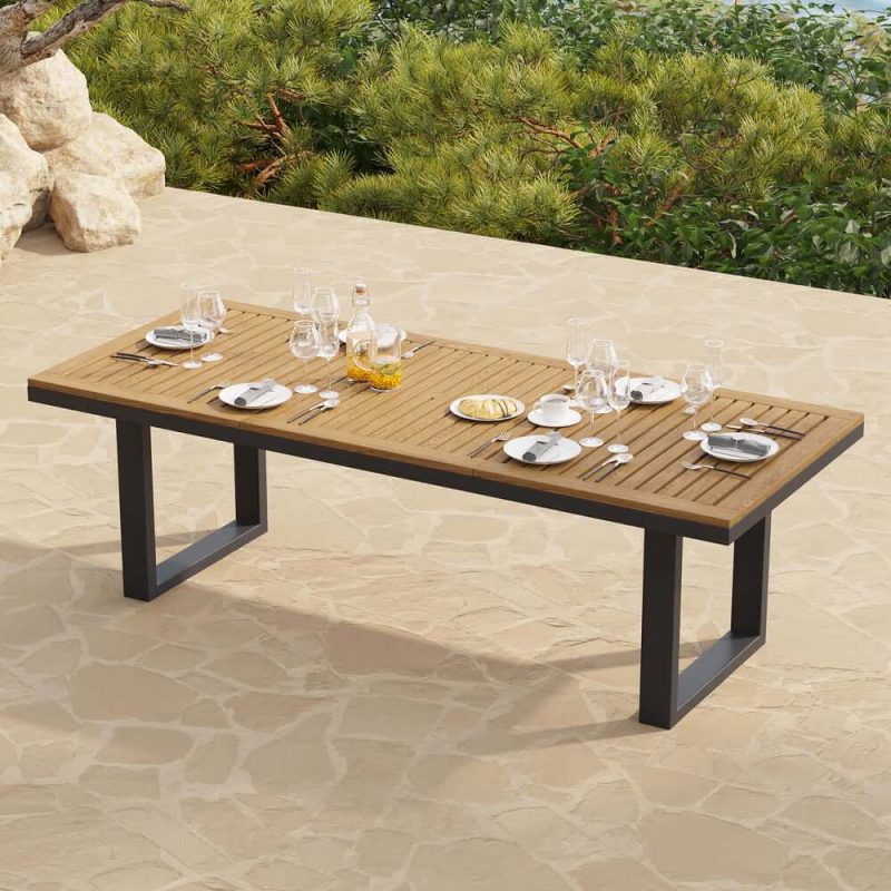 6 - Personen Rechteckiger Holz- & Aluminium-Outdoor-Patio-Esstisch