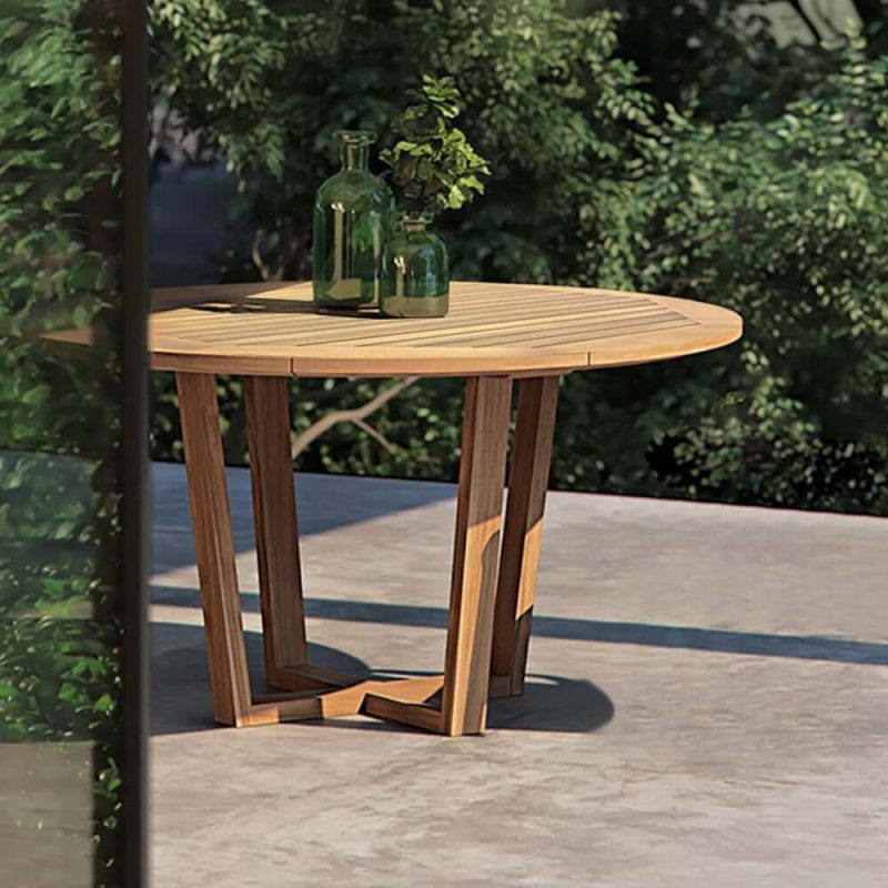 Moderner runder Teakholz-Gartentisch für 6 Personen in Natur