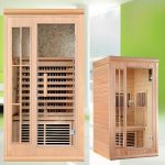 Innenraum-Infrarotsaunen mit gehärtetem Glas, Fernbedienung, MP3-Player-Kompatibilität, Boden, Sitzbank, Bedienfeld, Holzfarbe, 35"L x 35"B x 75"H