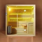 Beige Holz Infrarot-Saunen für Innen mit Tor(en), Bank und Boden für 6 Personen, 71"L x 59"B x 79"H