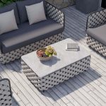 Martic Moderner Aluminium & Seil & Sinterstein-Tischplatte Outdoor-Patio-Couchtisch in Grau