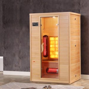 Braune Infrarotkabinen für 2 Personen mit Boden, Tür(en), Bank und Bedienfeld, 43"L x 35"B x 71"H