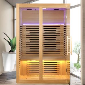 Holz Indoor MP3-Player kompatible beige Sauna mit Bedienfeld, Tor(e) und Boden für 2 Personen, 39,4"L x 39,4"B x 76,8"H