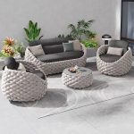 Moderner, einfacher Stil Sofa mit Legierungsrahmen, dunkelgraue Polsterung, Sitze 3 mit Kissen, UV-beständig, 1 Stück, 3-Sitzer Sofa