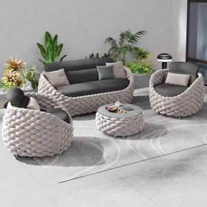 Moderner, einfacher Stil Sofa mit Legierungsrahmen, dunkelgraue Polsterung, Sitze 3 mit Kissen, UV-beständig, 1 Stück, 3-Sitzer Sofa