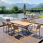 Casual Composite Wood Patio Dining Table in Cocoa, rechteckige Form, nur Tisch, 87"L x 35"B x 29"H