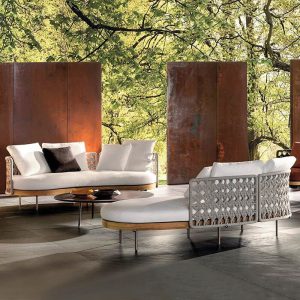 Holzmaserung Teak Sofa, wasserabweisend, für 1 Person, minimalistischer Stil, 1 Teil, mit Polster, 1-Sitzer Sofa