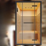 Gelbe Indoor-Infrarotsauna für 2 Personen mit MP3-Player-Kompatibilität, Tür(en), Boden, Bank, 47.2"L x 39.3"B x 78.7"H