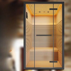 Gelbe Indoor-Infrarotsauna für 2 Personen mit MP3-Player-Kompatibilität, Tür(en), Boden, Bank, 47.2"L x 39.3"B x 78.7"H