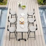 7-teiliges industrielles Metall Outdoor-Terrassen-Bar-Esszimmer-Set mit rechteckigem Tisch und Stühlen