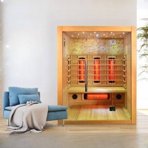 Rotbraun Holz Innen Lonizer Traditionelle Dampfsaunen mit Boden, Veränderbare Temperatur für 2 Personen, Natur, 47"L x 41"B x 75"H