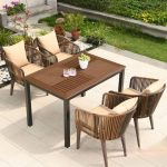 Rostbeständiges Outdoor-Esszimmer-Set mit Metall-Sitzmöbeln, 7-teiliges Set in Auburn, Stuhl, Art Deco, Tisch, 59"L x 35"B x 29"H, Tisch & 6 Stühle