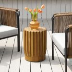 2-teiliges rustikales Rund- & Rechteck-Teakholz-Außen-Couchtisch-Set in Natur